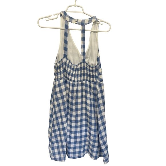 Flying Tomato Blue White Gingham Sleeveless Halter Dress Smocked Back Medium - Picture 4 of 5
